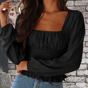 Puffed sleeves cinched picot trim women’s top